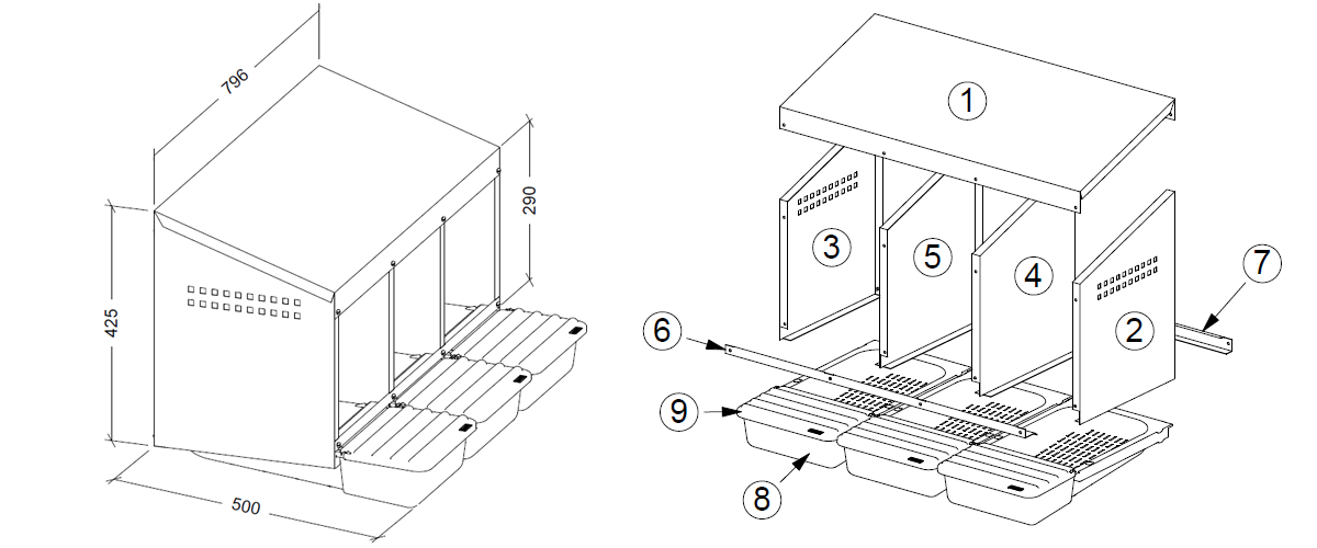Snáškové hnízdo trojmístné rozměry I